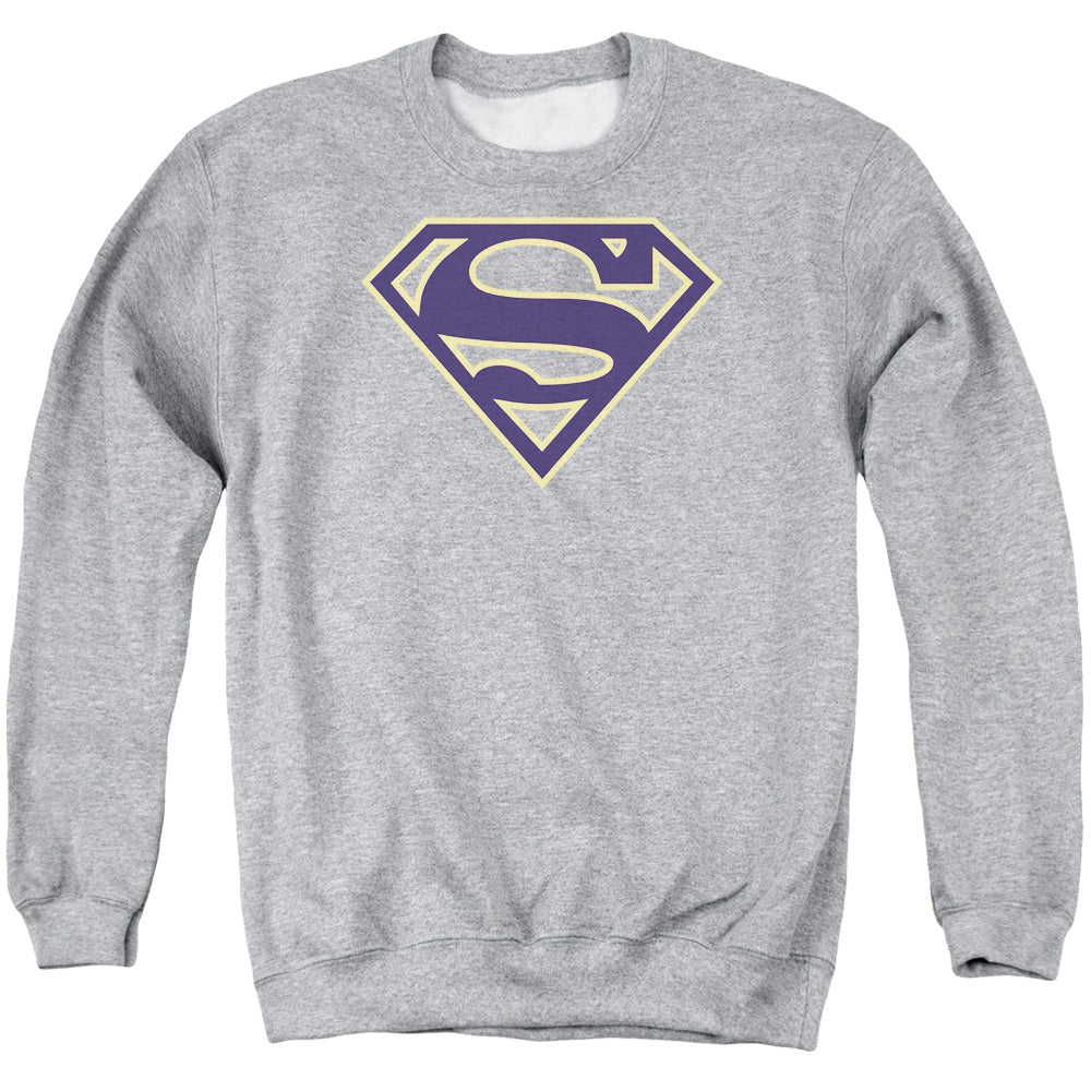 Superman Navy &Amp; Gold Shield Mens Crewneck Sweatshirt Athletic Heather