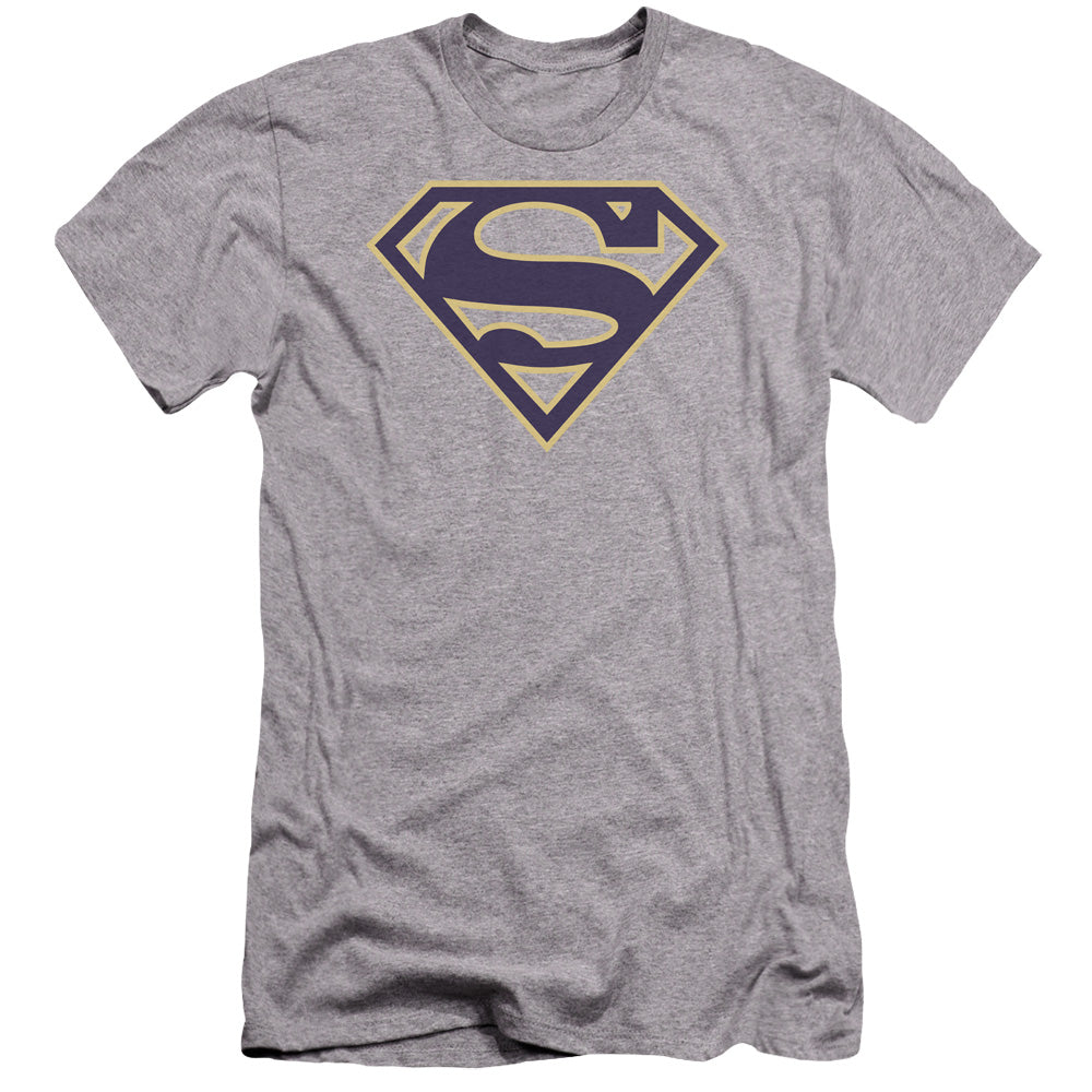 Superman Navy & Gold Shield Premium Bella Canvas Slim Fit Mens T Shirt Athletic Heather