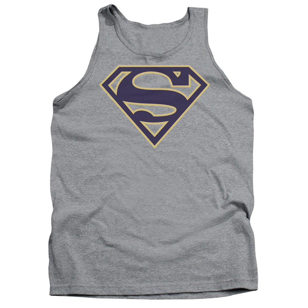 Superman Navy & Gold Shield Mens Tank Top Shirt Athletic Heather