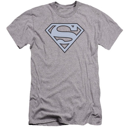 Superman Carolina Blue&Navy Shield Premium Bella Canvas Slim Fit Mens T Shirt Athletic Heather