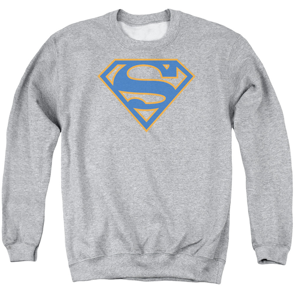 Superman Blue &Amp; Orange Shield Mens Crewneck Sweatshirt Athletic Heather