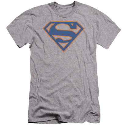 Superman Blue & Orange Shield Premium Bella Canvas Slim Fit Mens T Shirt Athletic Heather