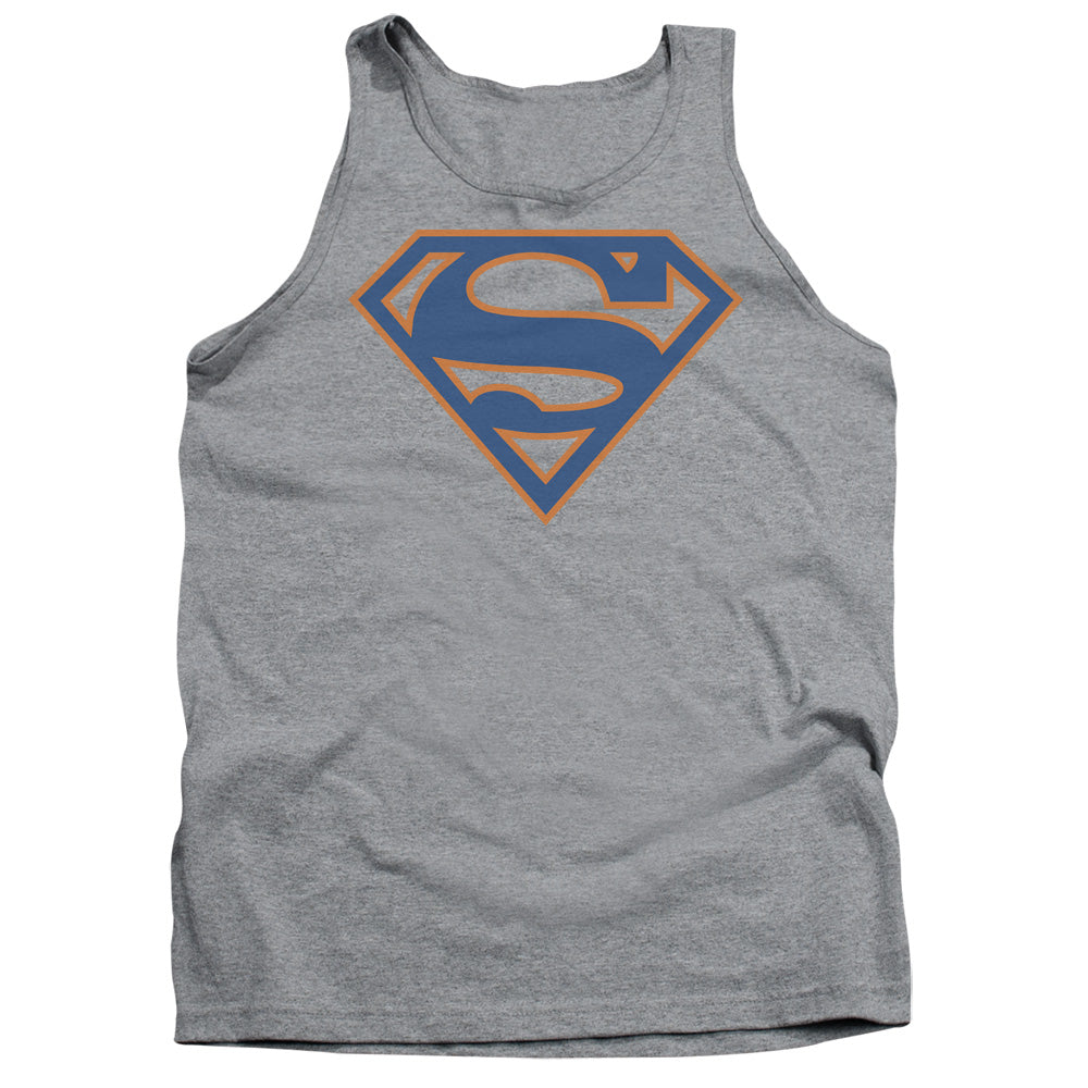 Superman Blue & Orange Shield Mens Tank Top Shirt Athletic Heather