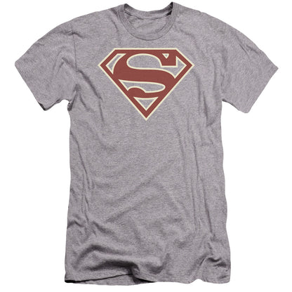 Superman Crimson & Cream Shield Premium Bella Canvas Slim Fit Mens T Shirt Athletic Heather