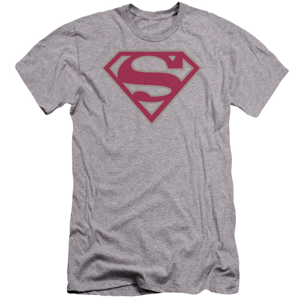 Superman Crimson & Gray Shield Premium Bella Canvas Slim Fit Mens T Shirt Athletic Heather