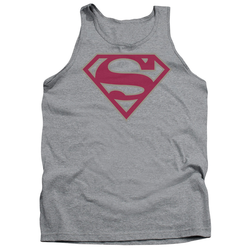 Superman Crimson & Gray Shield Mens Tank Top Shirt Athletic Heather