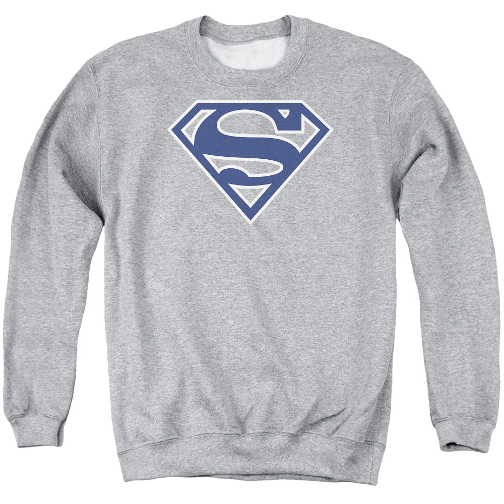 Superman Navy &Amp; White Shield Mens Crewneck Sweatshirt Athletic Heather