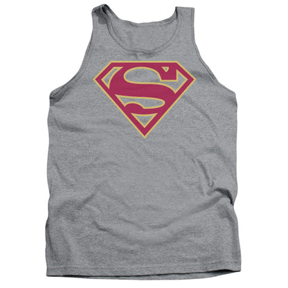 Superman Red & Gold Shield Mens Tank Top Shirt Athletic Heather