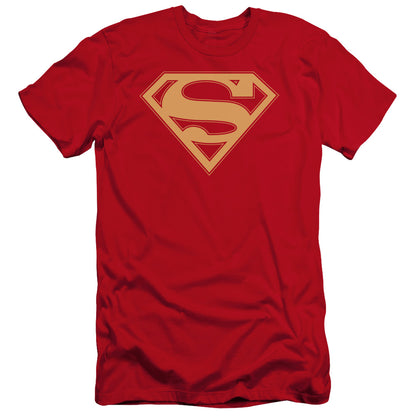 Superman Red & Gold Shield Premium Bella Canvas Slim Fit Mens T Shirt Red