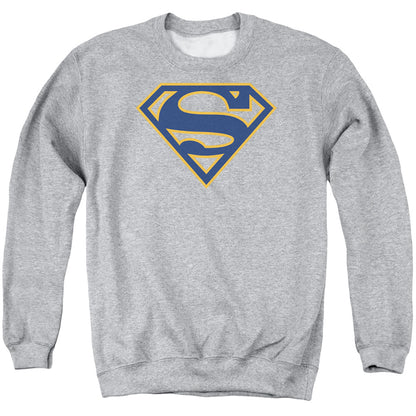 Superman Navy &Amp; Orange Shield Mens Crewneck Sweatshirt Athletic Heather