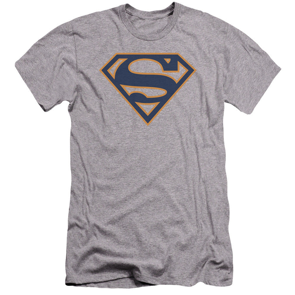 Superman Navy & Orange Shield Premium Bella Canvas Slim Fit Mens T Shirt Athletic Heather