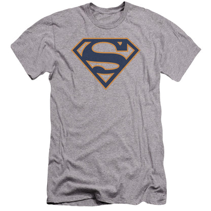 Superman Navy & Orange Shield Premium Bella Canvas Slim Fit Mens T Shirt Athletic Heather