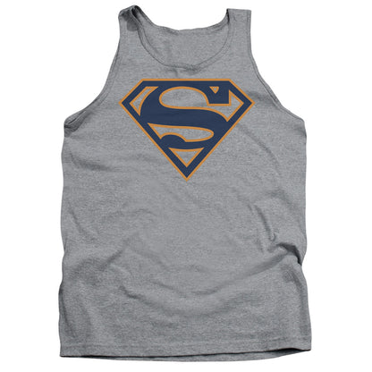 Superman Navy & Orange Shield Mens Tank Top Shirt Athletic Heather