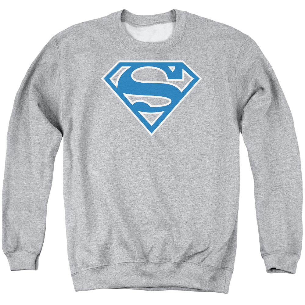 Superman Blue &Amp; White Shield Mens Crewneck Sweatshirt Athletic Heather