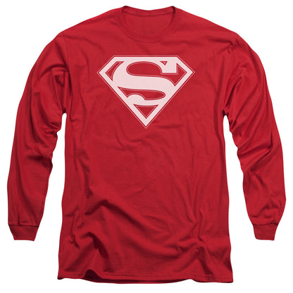 Superman Red & White Shield Mens Long Sleeve Shirt Red Officially Licensed