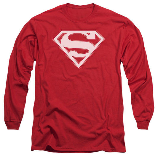 Superman Red & White Shield Mens Long Sleeve Shirt Red