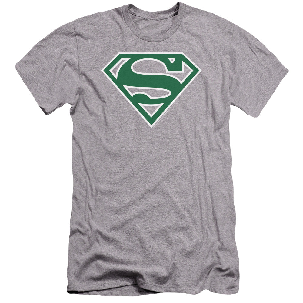 Superman Green & White Shield Premium Bella Canvas Slim Fit Mens T Shirt Athletic Heather