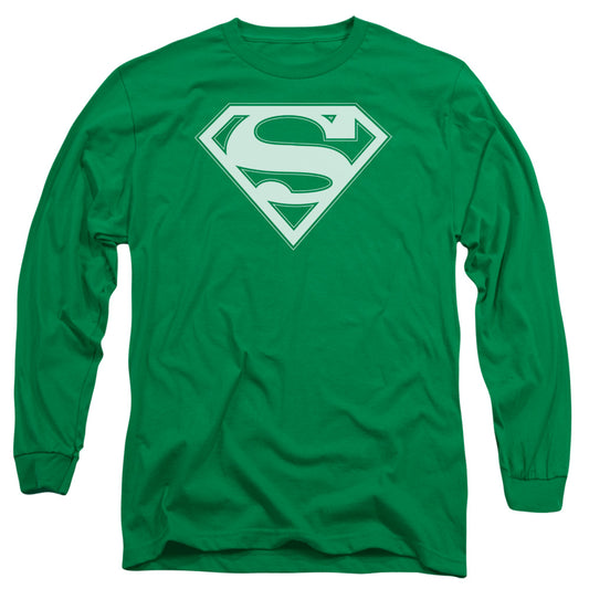 Superman Green & White Shield Mens Long Sleeve Shirt Kelly Green