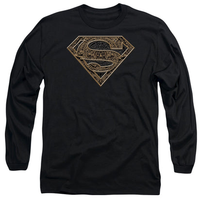 Superman Aztec Shield Mens Long Sleeve Shirt Black Officially Licensed