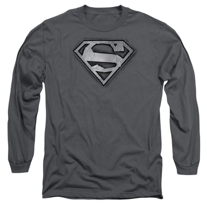 Superman Duct Tape Shield Mens Long Sleeve Shirt Charcoal Officially Licensed