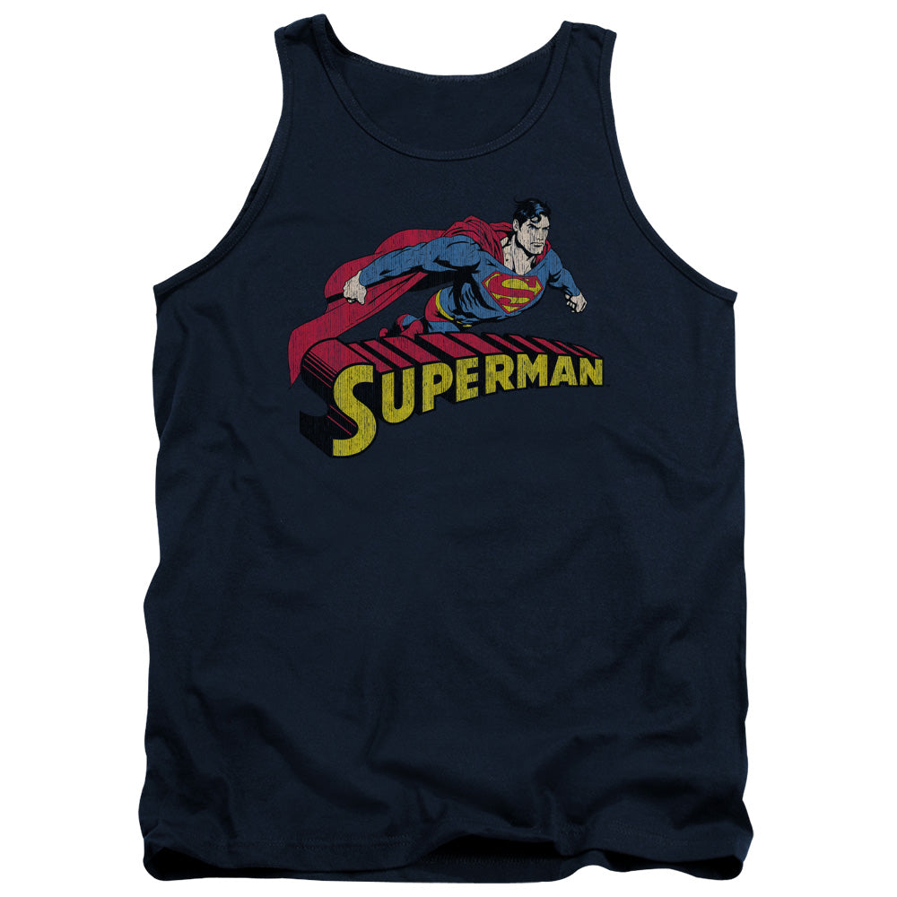 Superman Flying Over Mens Tank Top Shirt Navy