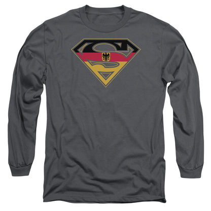 Superman German Shield Mens Long Sleeve Shirt Charcoal