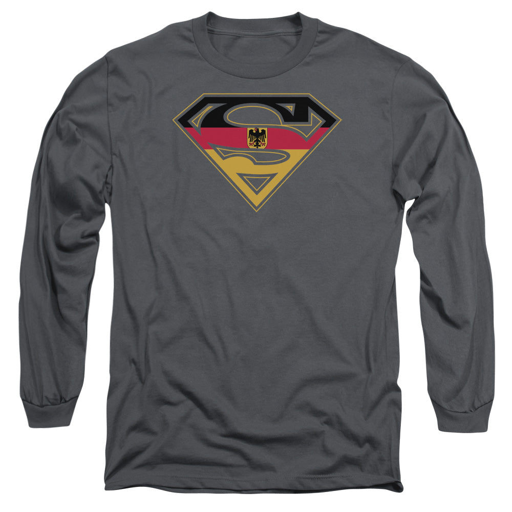 Superman German Shield Mens Long Sleeve Shirt Charcoal Officially Licensed