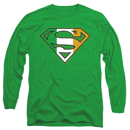 Superman Irish Shield Mens Long Sleeve Shirt Kelly Green Officially Licensed
