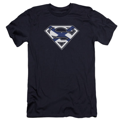 Superman Scottish Shield Premium Bella Canvas Slim Fit Mens T Shirt Navy