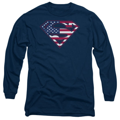 Superman U S Shield Mens Long Sleeve Shirt Navy Officially Licensed
