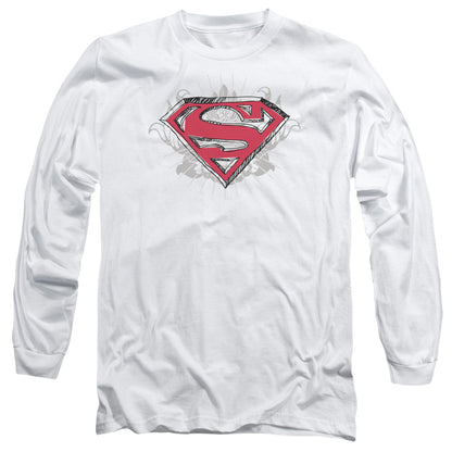 Superman Hastily Drawn Shield Mens Long Sleeve Shirt White Officially Licensed