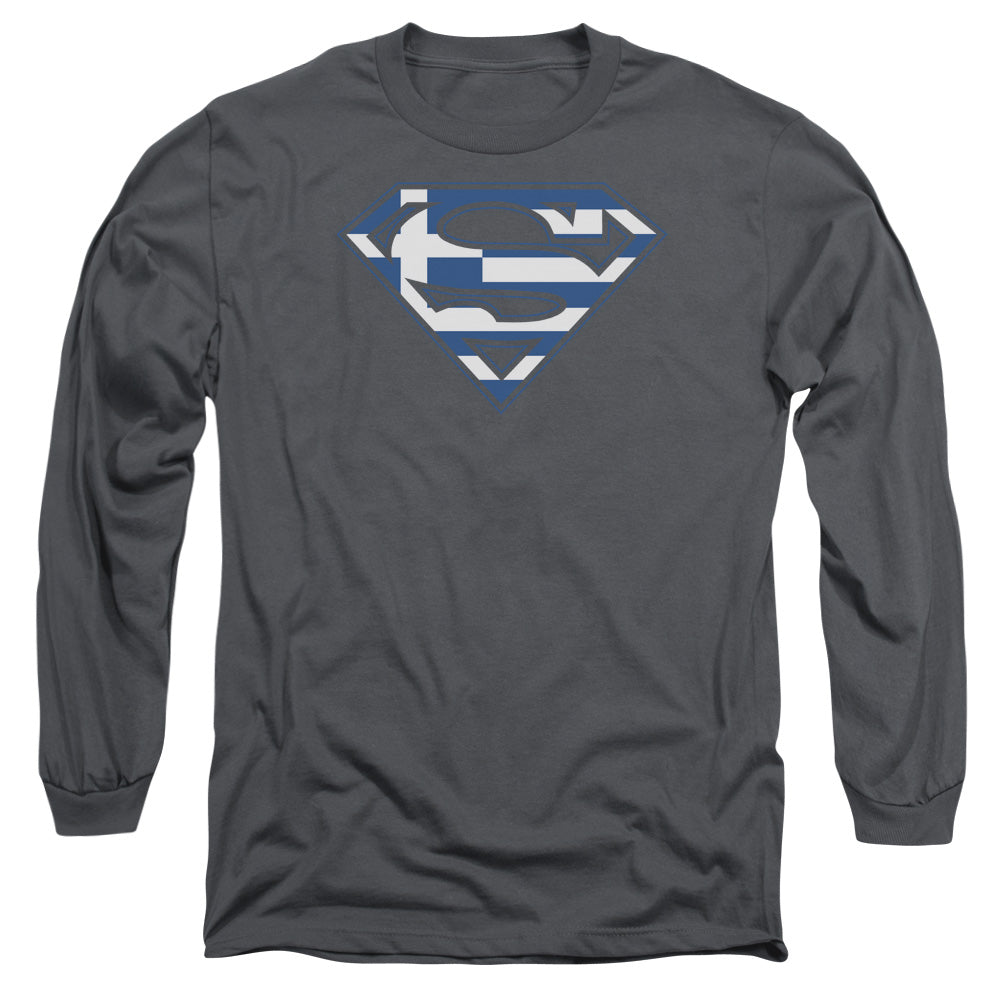 Superman Greek Shield Mens Long Sleeve Shirt Charcoal Officially Licensed
