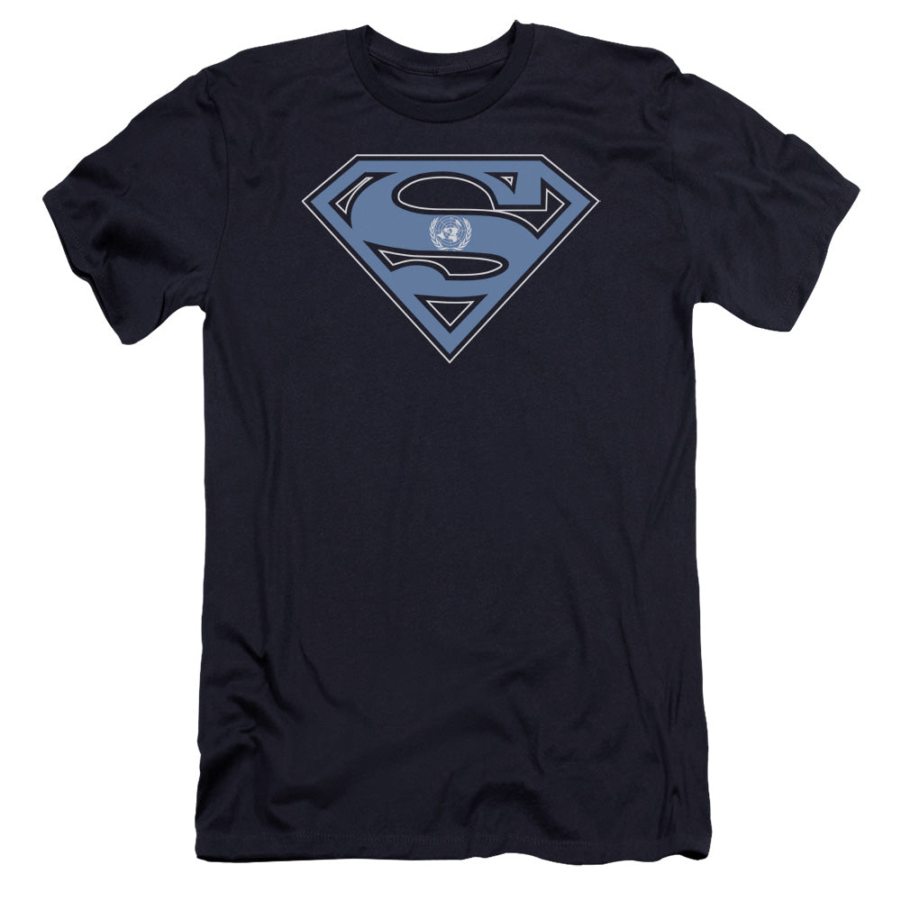 Superman U N Shield Premium Bella Canvas Slim Fit Mens T Shirt Navy