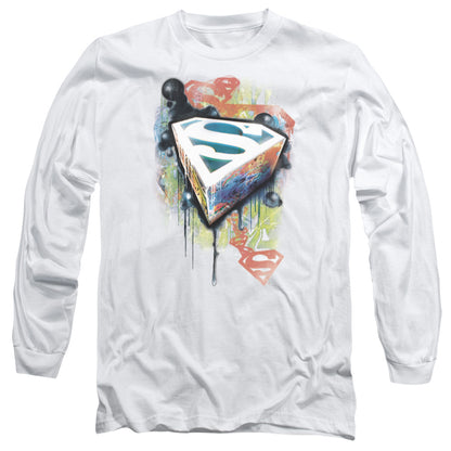Superman Urban Shields Mens Long Sleeve Shirt White Officially Licensed