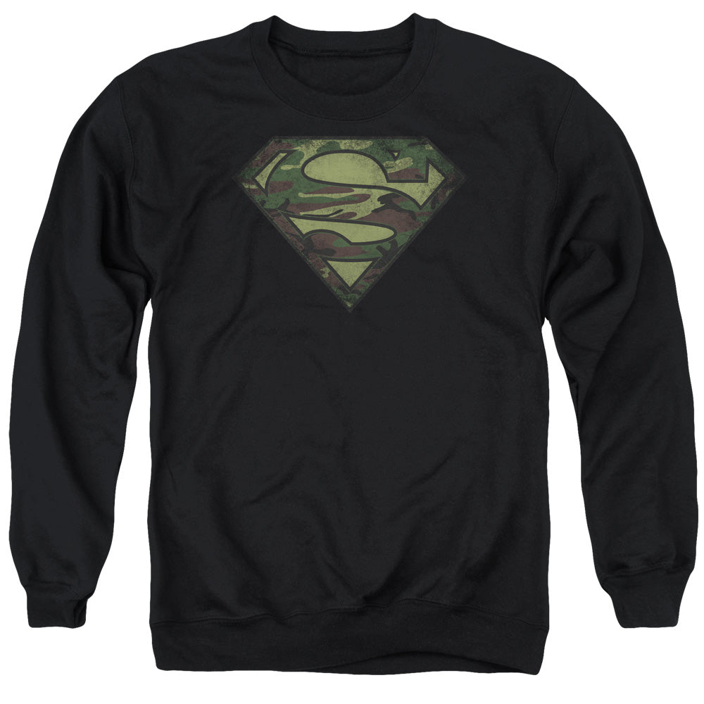 Superman Camo Logo Distressed Mens Crewneck Sweatshirt Black