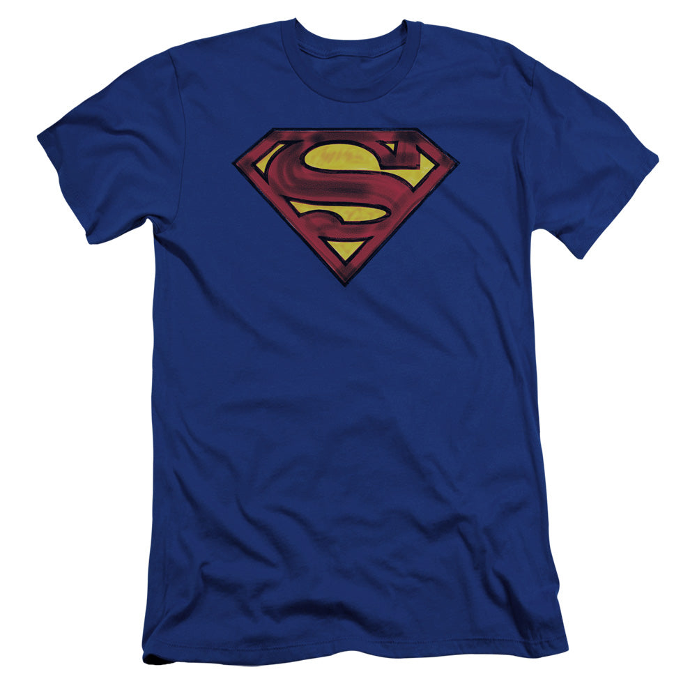 Superman Charcoal Shield Premium Bella Canvas Slim Fit Mens T Shirt Royal Blue