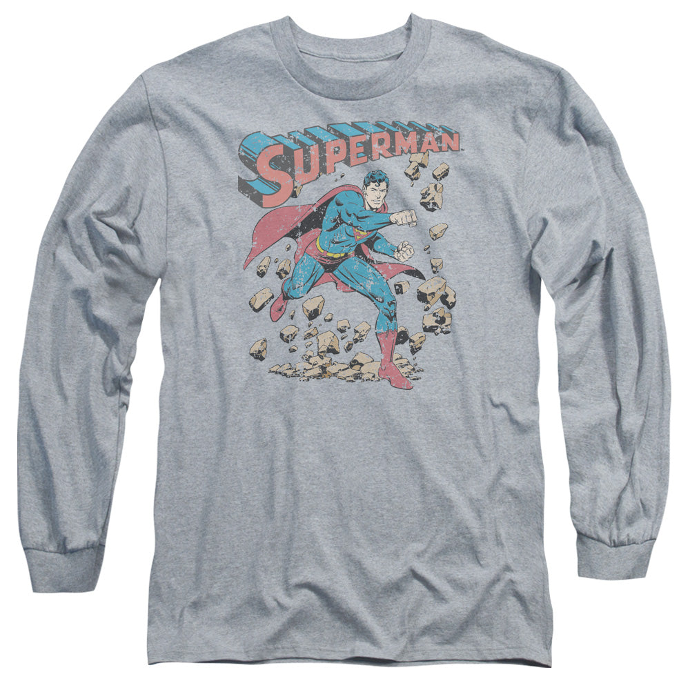 Superman Mad At Rocks Mens Long Sleeve Shirt Athletic Heather Officially Licensed