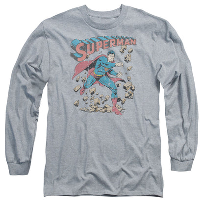 Superman Mad At Rocks Mens Long Sleeve Shirt Athletic Heather Officially Licensed
