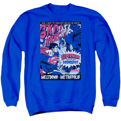 Superman Meltdown Mens Crewneck Sweatshirt Royal Blue