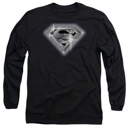 Superman Bling Shield Mens Long Sleeve Shirt Black Officially Licensed