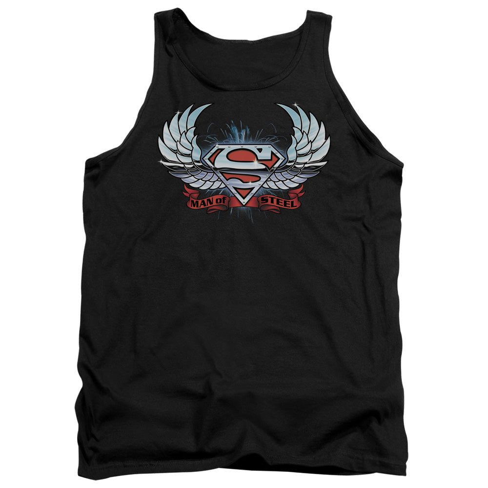 Superman Chrome Wings Shield Mens Tank Top Shirt Black