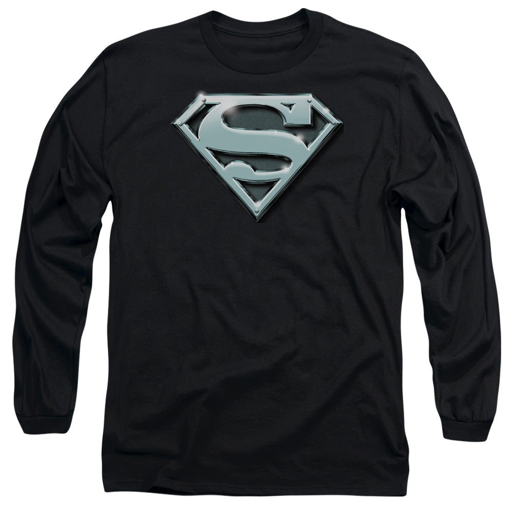 Superman Chrome Shield Mens Long Sleeve Shirt Black Officially Licensed