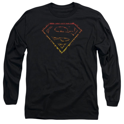 Superman Flame Outlined Logo Mens Long Sleeve Shirt Black Officially Licensed