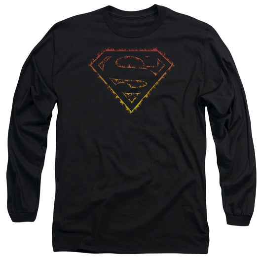 Superman Flame Outlined Logo Mens Long Sleeve Shirt Black