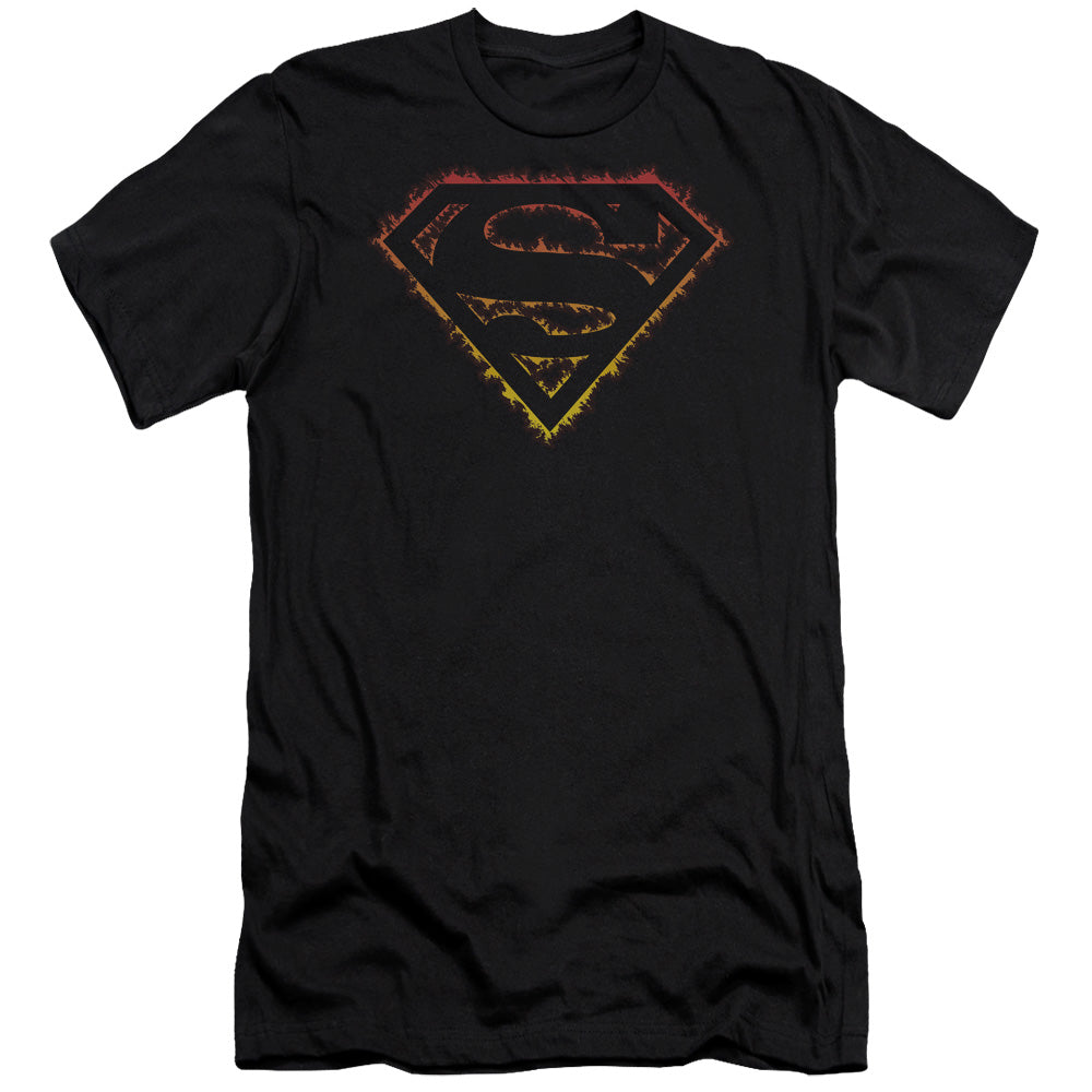 Superman Flame Outlined Logo Premium Bella Canvas Slim Fit Mens T Shirt Black