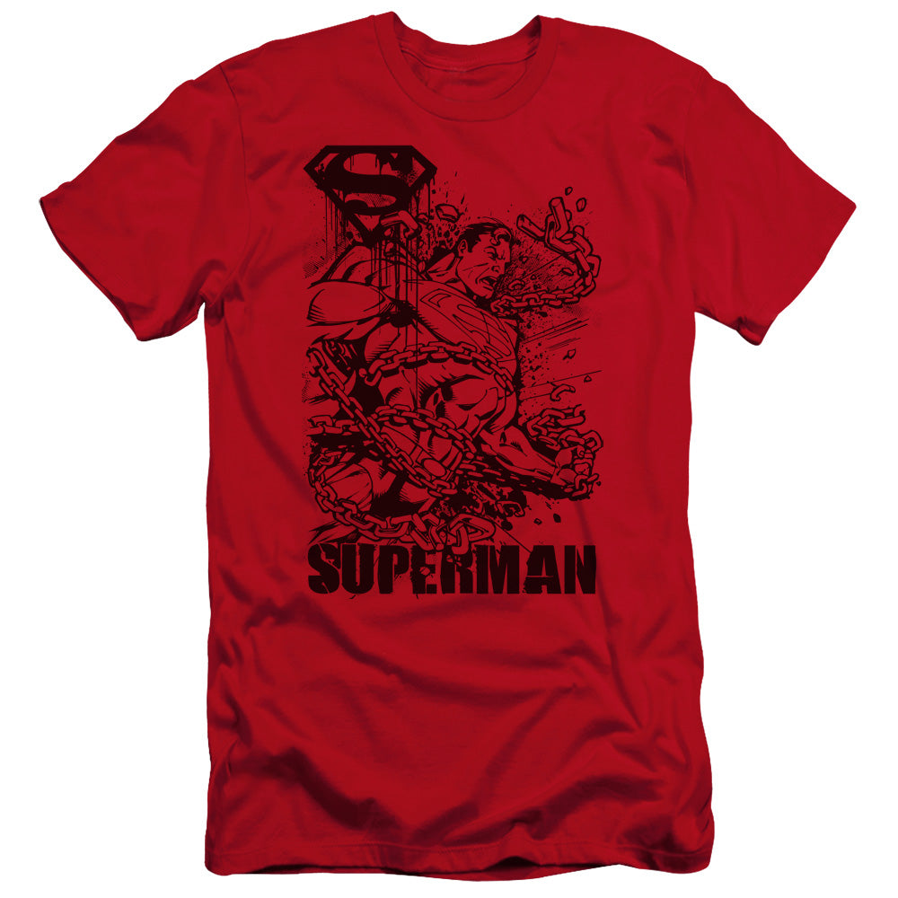 Superman Breaking Chains Premium Bella Canvas Slim Fit Mens T Shirt Red