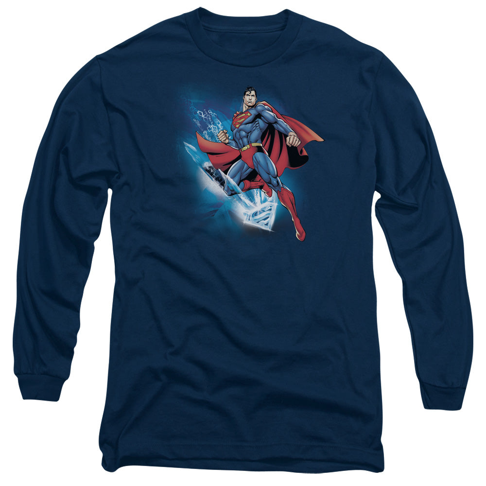 Superman Crystallize Mens Long Sleeve Shirt Navy Officially Licensed