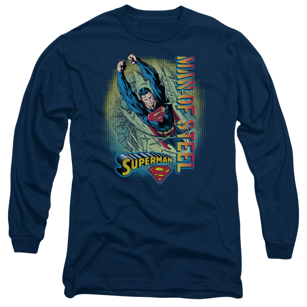 Superman Breakthrough Mens Long Sleeve Shirt Navy Officially Licensed