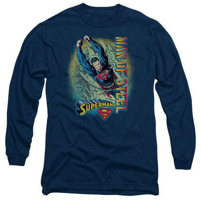 Superman Breakthrough Mens Long Sleeve Shirt Navy Officially Licensed