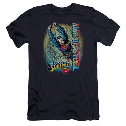 Superman Breakthrough Premium Bella Canvas Slim Fit Mens T Shirt Navy